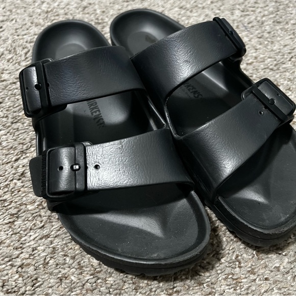 Birkenstocks Black Double Buckle Slide Sandals Unisex W 8 8.5 M 6 6.5 - Picture 2 of 13